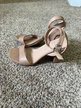 a new day Nude Square Toe Block Heel Sandals with Ankle Strap